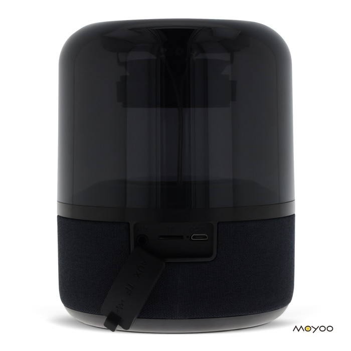 Altavoz bluetooth negro pequeño portátil en forma circular color negro quinta vista Altavoz bluetooth negro pequeño portátil en forma circular color negro quinta vista