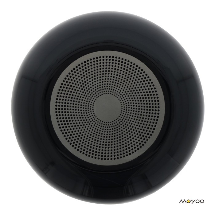 Altavoz bluetooth negro pequeño portátil en forma circular color negro sexta vista Altavoz bluetooth negro pequeño portátil en forma circular color negro sexta vista