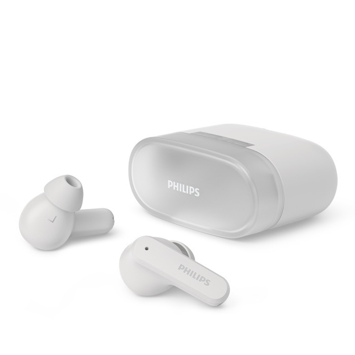 Auriculares inalámbricos de botón de larga duración marca Phillips color blanco cuarta vista