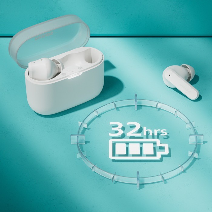 Auriculares inalámbricos de botón de larga duración marca Phillips color blanco quinta vista