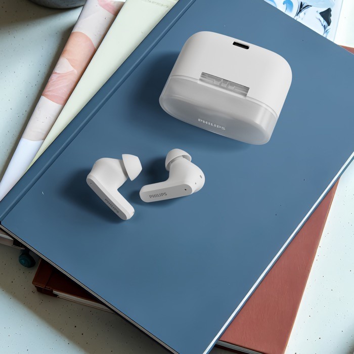 Auriculares inalámbricos de botón de larga duración marca Phillips color blanco octava vista