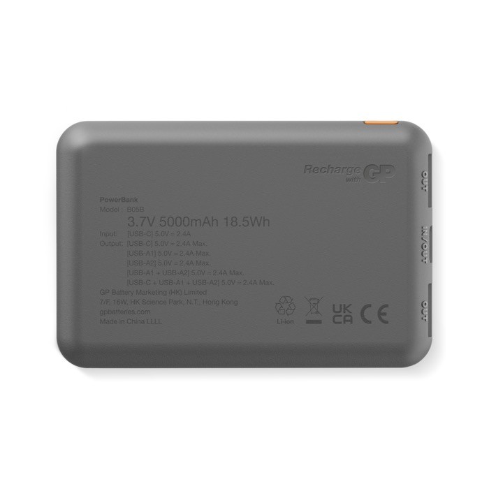 Batería externa para cargar 3 dispositivos simultáneamente 5.000 mAh color negro tercera vista