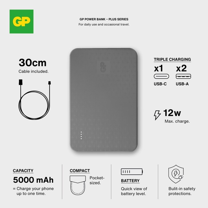 Batería externa para cargar 3 dispositivos simultáneamente 5.000 mAh color negro quinta vista