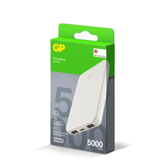 Batería externa para cargar 3 dispositivos simultáneamente 5.000 mAh color beige tercera vista