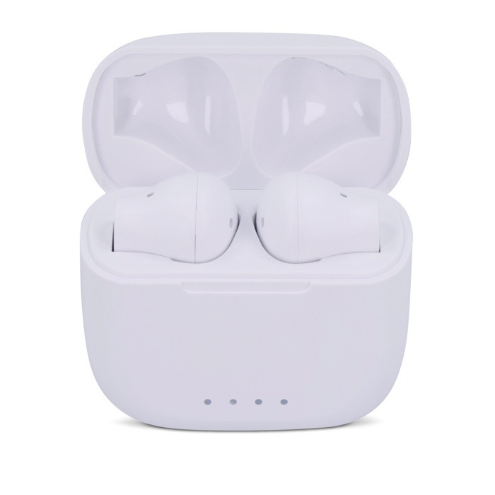 Auriculares inalámbricos ergonómicos en estuche personalizable color blanco tercera vista Auriculares inalámbricos ergonómicos en estuche personalizable color blanco tercera vista