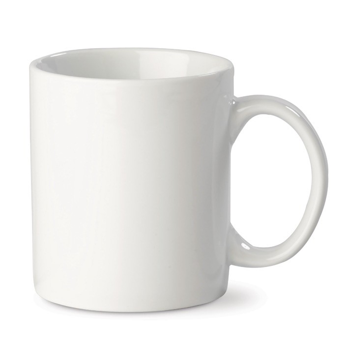 Típica taza blanca de porcelana hecha en EU con capacidad de 300ml color blanco