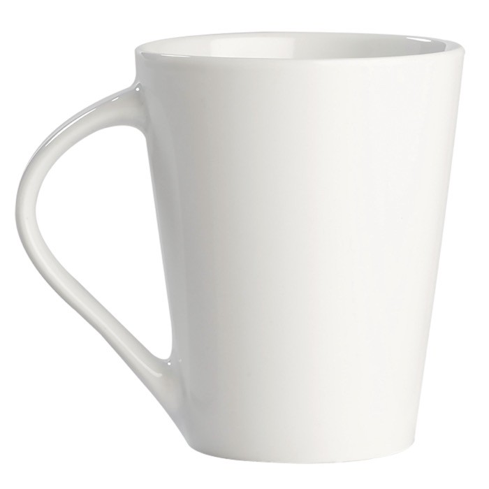Taza de porcelana blanca con gran asa triangular hecha en EU 270ml color blanco segunda vista