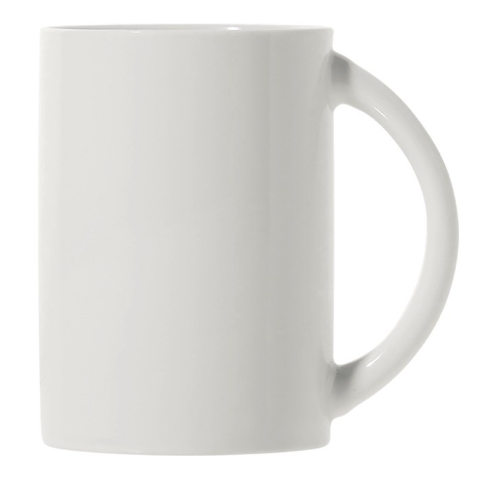 Taza de porcelana blanca con asa de medio circulo hecha en EU 300ml color blanco segunda vista