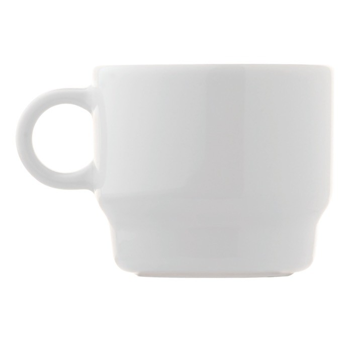 Taza de café apilable con plato rectangular hecho en EU 180ml color blanco cuarta vista Taza de café apilable con plato rectangular hecho en EU 180ml color blanco cuarta vista