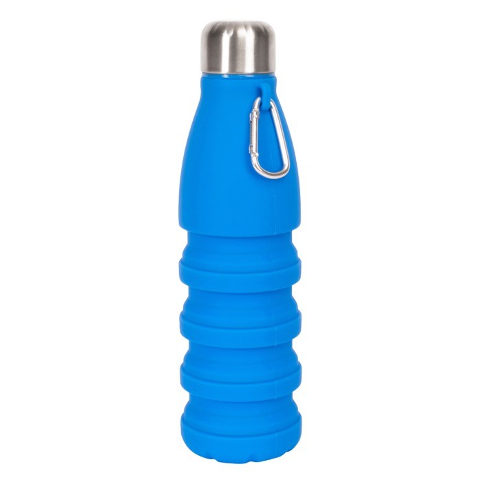 Botella de silicona libre de BPA plegable con mosquetón 550ml color azul Botella de silicona libre de BPA plegable con mosquetón 550ml color azul