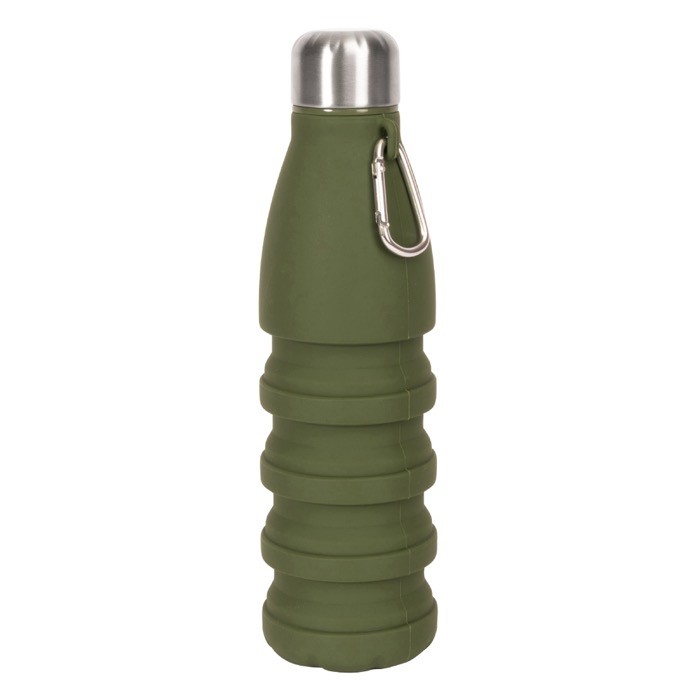 Botella de silicona libre de BPA plegable con mosquetón 550ml color verde Botella de silicona libre de BPA plegable con mosquetón 550ml color verde
