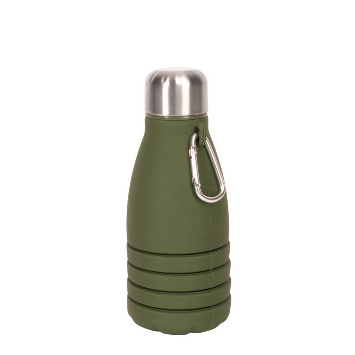 Botella de silicona libre de BPA plegable con mosquetón 550ml color verde segunda vista Botella de silicona libre de BPA plegable con mosquetón 550ml color verde segunda vista