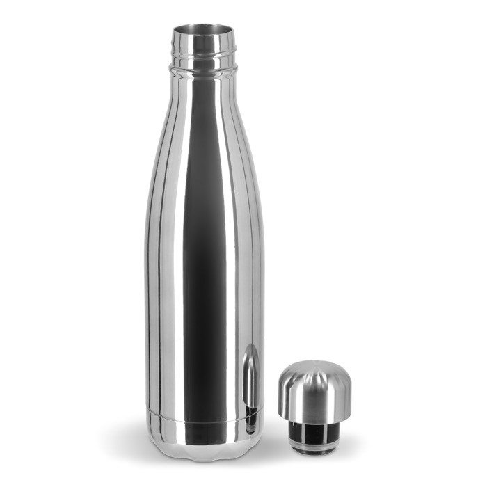 Botella térmica de acero reciclado con acabado brillante 500ml color plateado brillante tercera vista Botella térmica de acero reciclado con acabado brillante 500ml color plateado brillante tercera vista