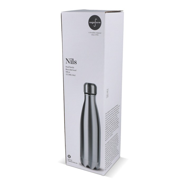 Botella térmica de acero reciclado con acabado brillante 500ml color plateado brillante quinta vista Botella térmica de acero reciclado con acabado brillante 500ml color plateado brillante quinta vista