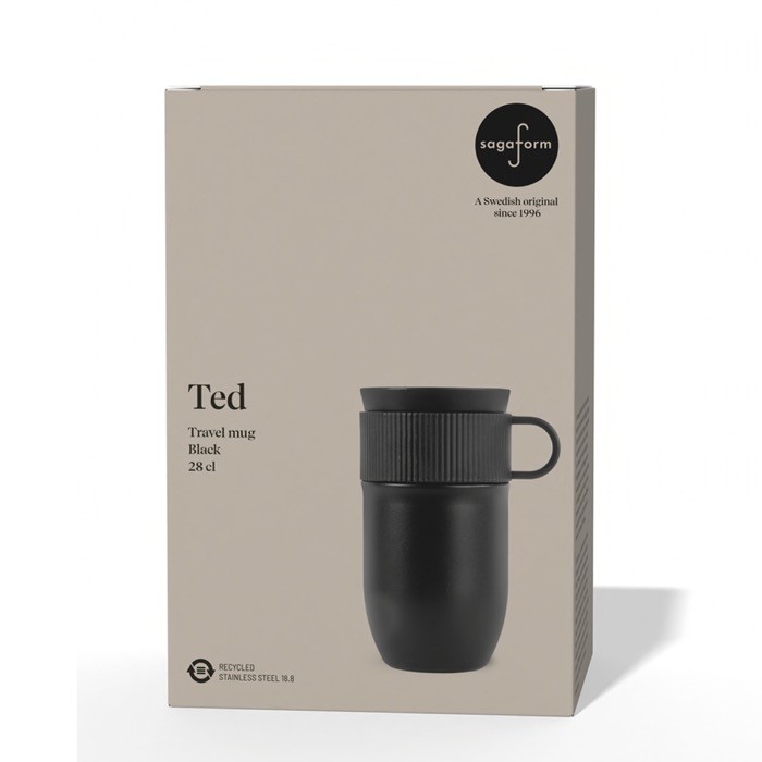 Taza térmica de acero inoxidable con pequeña asa 280ml color negro segunda vista Taza térmica de acero inoxidable con pequeña asa 280ml color negro segunda vista