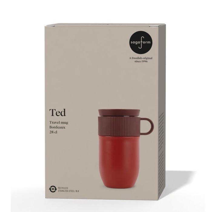 Taza térmica de acero inoxidable con pequeña asa 280ml color rojo oscuro segunda vista Taza térmica de acero inoxidable con pequeña asa 280ml color rojo oscuro segunda vista