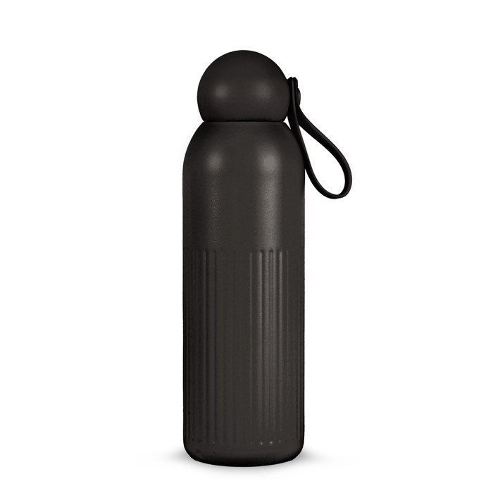 Botella térmica de acero monocromática con tapón redondo con asa 500ml color negro Botella térmica de acero monocromática con tapón redondo con asa 500ml color negro