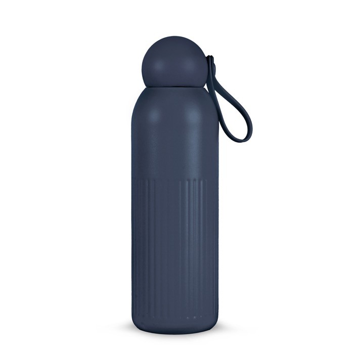 Botella térmica de acero monocromática con tapón redondo con asa 500ml color azul oscuro Botella térmica de acero monocromática con tapón redondo con asa 500ml color azul oscuro