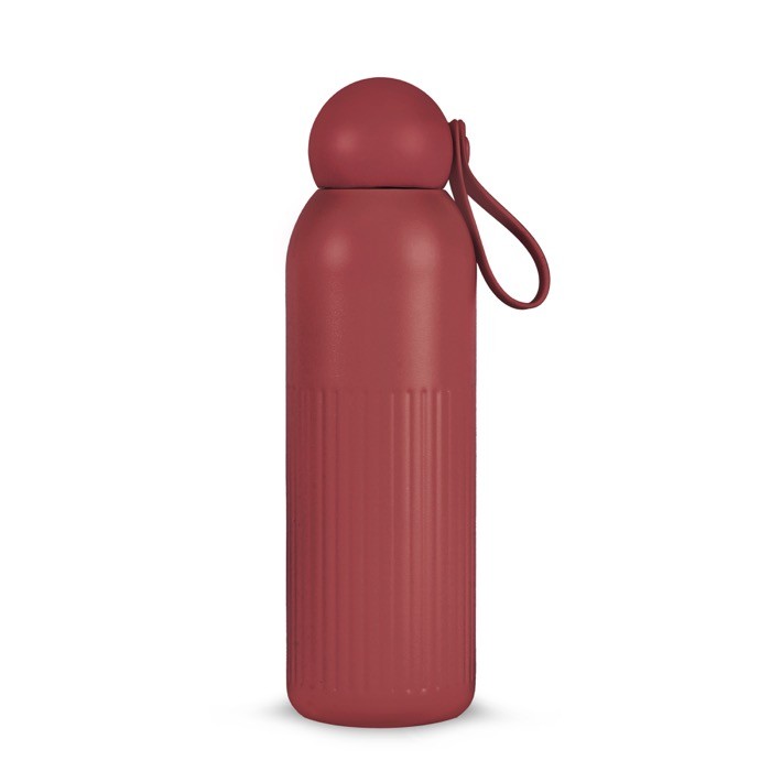 Botella térmica de acero monocromática con tapón redondo con asa 500ml color rojo oscuro Botella térmica de acero monocromática con tapón redondo con asa 500ml color rojo oscuro