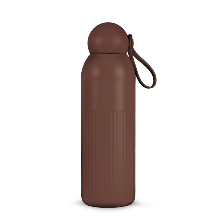 Botella térmica de acero monocromática con tapón redondo con asa 500ml color marrón oscuro Botella térmica de acero monocromática con tapón redondo con asa 500ml color marrón oscuro