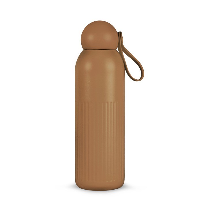 Botella térmica de acero monocromática con tapón redondo con asa 500ml color marrón Botella térmica de acero monocromática con tapón redondo con asa 500ml color marrón