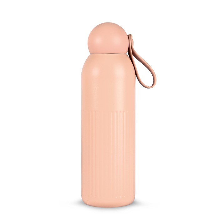Botella térmica de acero monocromática con tapón redondo con asa 500ml color rosa pastel Botella térmica de acero monocromática con tapón redondo con asa 500ml color rosa pastel
