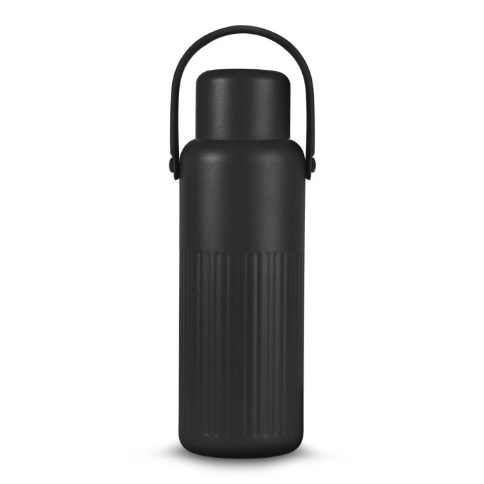 Termo de acero inoxidable reciclado con tapón que sirve de taza 1L color negro Termo de acero inoxidable reciclado con tapón que sirve de taza 1L color negro