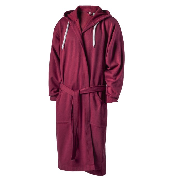 Albornoz de algodón y poliéster con capucha ajustable talla S/M color burdeos