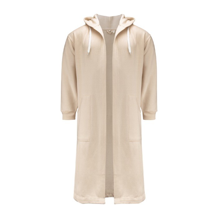 Bata de baño con dos bolsillos, capucha y cinturón para la cintura color beige segunda vista
