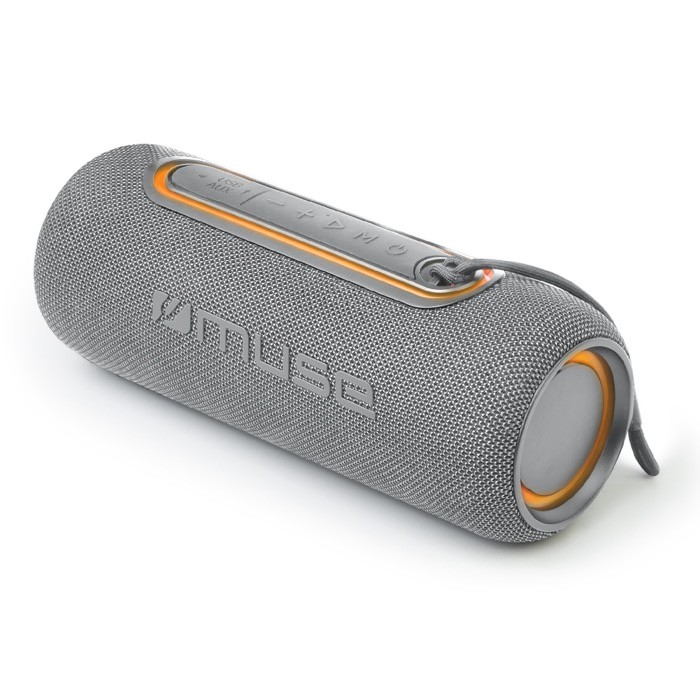 Altavoz en forma cilindrica resistente al agua y detalles LED color gris Altavoz en forma cilindrica resistente al agua y detalles LED color gris