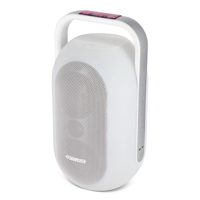 Altavoz blanco con luz ambiental multicolor y asa superior marca Muse color blanco Altavoz blanco con luz ambiental multicolor y asa superior marca Muse color blanco