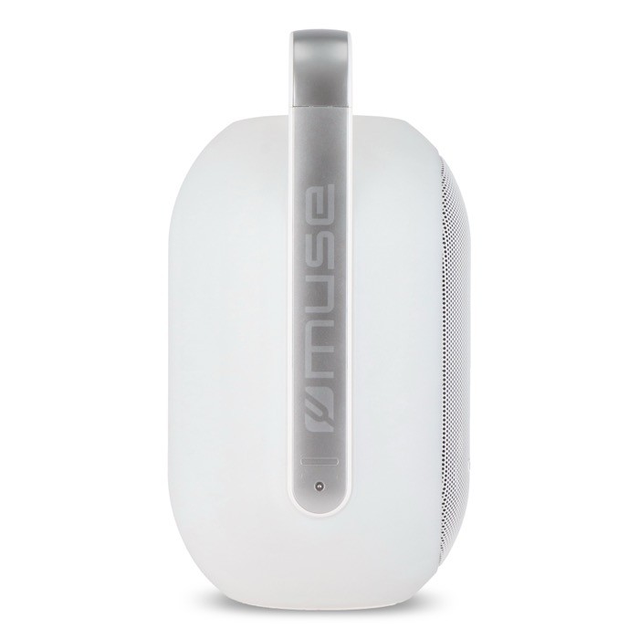 Altavoz blanco con luz ambiental multicolor y asa superior marca Muse color blanco cuarta vista Altavoz blanco con luz ambiental multicolor y asa superior marca Muse color blanco cuarta vista