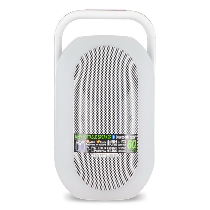 Altavoz blanco con luz ambiental multicolor y asa superior marca Muse color blanco sexta vista Altavoz blanco con luz ambiental multicolor y asa superior marca Muse color blanco sexta vista