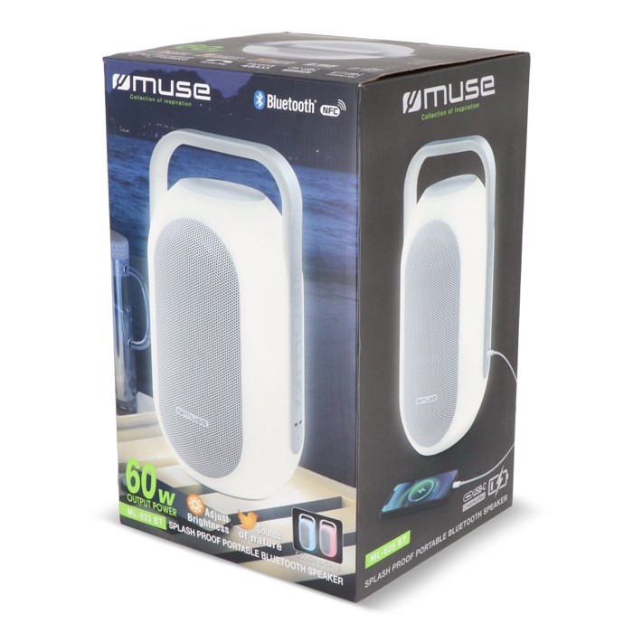 Altavoz blanco con luz ambiental multicolor y asa superior marca Muse color blanco septima vista Altavoz blanco con luz ambiental multicolor y asa superior marca Muse color blanco septima vista