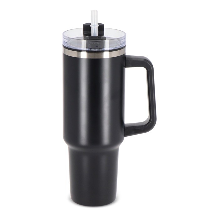 Vaso térmico grande de acero inoxidable con pajita 1.2L color negro