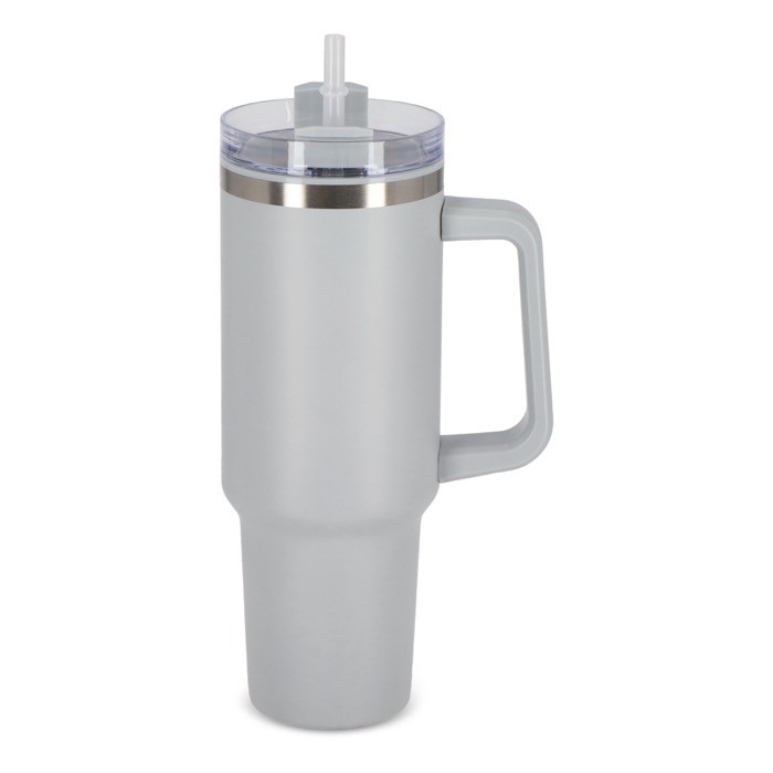 Vaso térmico grande de acero inoxidable con pajita 1.2L color gris claro