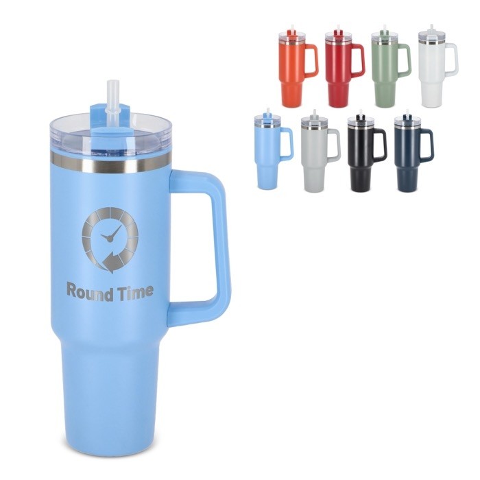 Vasos termo personalizados grandes de acero inoxidable con pajita 1,2L vista siete