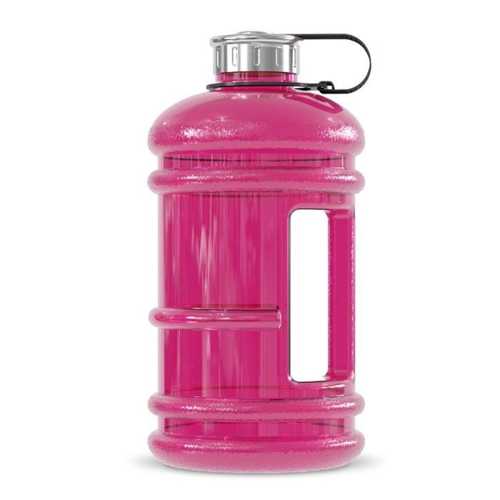 Botella de plástico grande con agarradera y tapón fijo 2.2L color rosa transparente