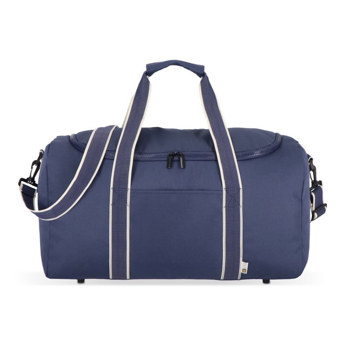 Bolsa de RPET para viaje o deporte con amplia apertura superior color azul oscuro Bolsa de RPET para viaje o deporte con amplia apertura superior color azul oscuro
