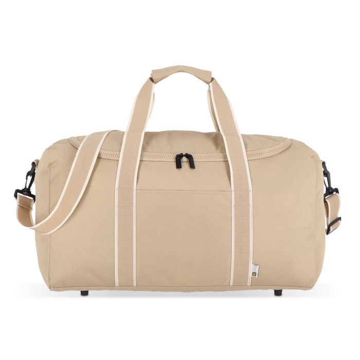 Bolsa de RPET para viaje o deporte con amplia apertura superior color beige Bolsa de RPET para viaje o deporte con amplia apertura superior color beige