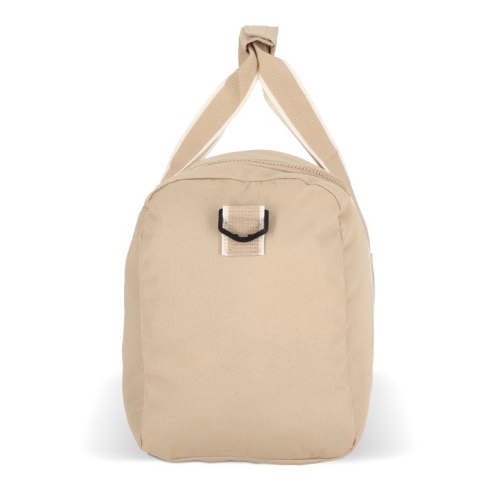 Bolsa de RPET para viaje o deporte con amplia apertura superior color beige tercera vista Bolsa de RPET para viaje o deporte con amplia apertura superior color beige tercera vista