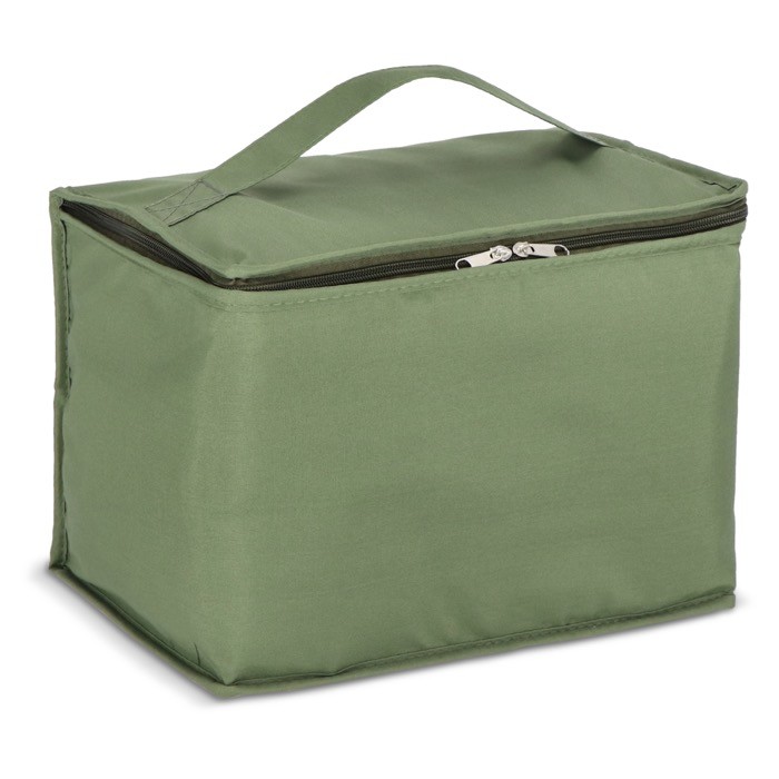 Cesta de picnic con tapa de madera y bolsa nevera en el interior color verde oliva