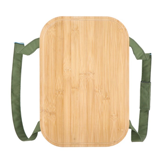 Cesta de picnic con tapa de madera y bolsa nevera en el interior color verde oliva septima vista