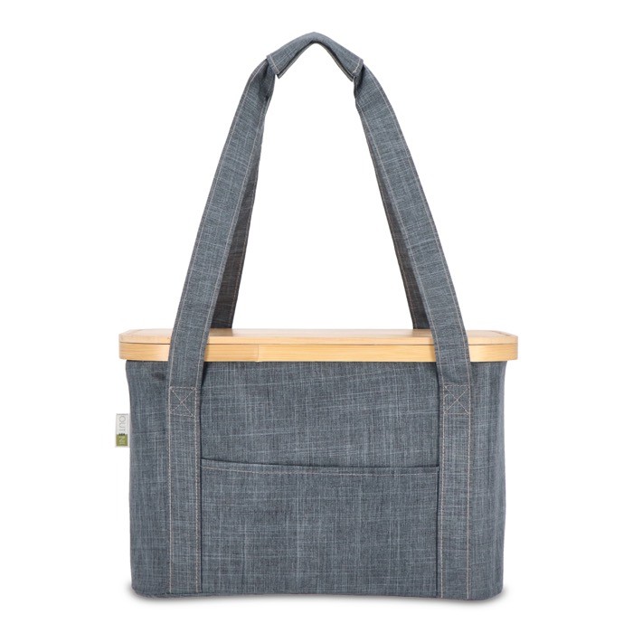 Cesta de picnic con tapa de madera y bolsa nevera en el interior color gris oscuro