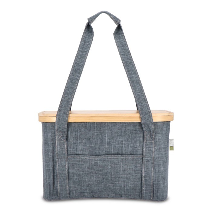 Cesta de picnic con tapa de madera y bolsa nevera en el interior color gris oscuro segunda vista