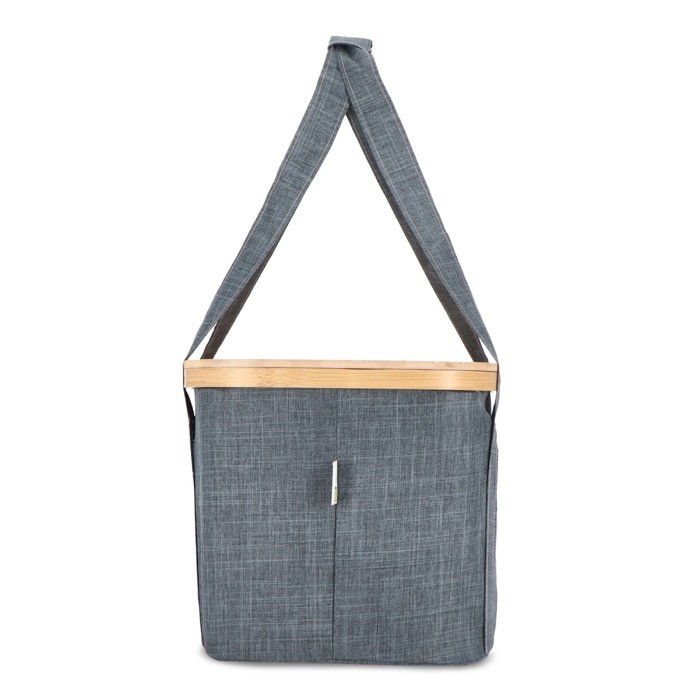 Cesta de picnic con tapa de madera y bolsa nevera en el interior color gris oscuro quinta vista