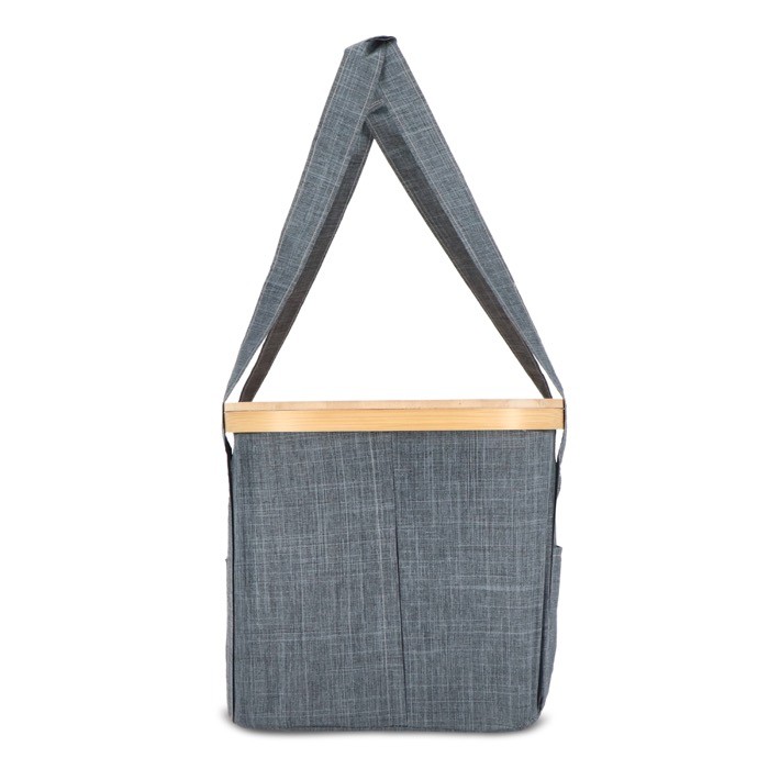 Cesta de picnic con tapa de madera y bolsa nevera en el interior color gris oscuro sexta vista