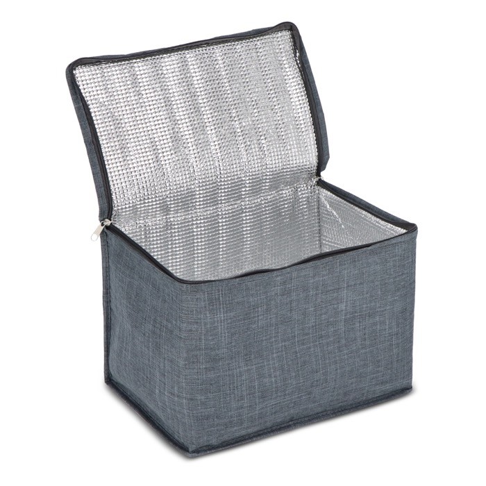 Cesta de picnic con tapa de madera y bolsa nevera en el interior color gris oscuro