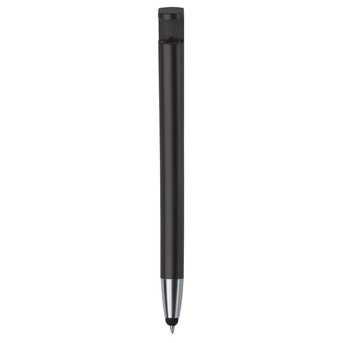 Bolígrafo de plástico con puntero y soporte para móvil de tinta azul color negro cuarta vista Bolígrafo de plástico con puntero y soporte para móvil de tinta azul color negro cuarta vista