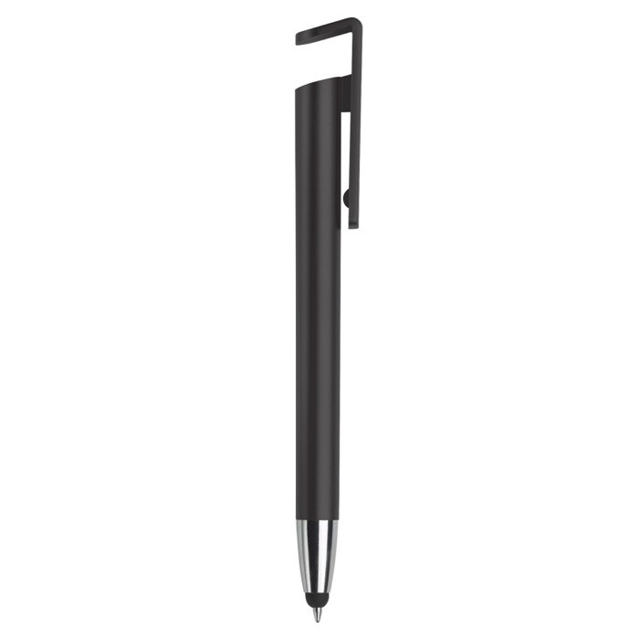 Bolígrafo de plástico con puntero y soporte para móvil de tinta azul color negro quinta vista Bolígrafo de plástico con puntero y soporte para móvil de tinta azul color negro quinta vista